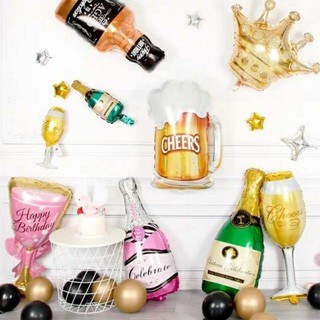 Bong bóng hình ly và chai champagne trang trí sinh nhật, tiệc cưới, tân gia.