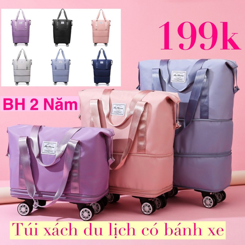 Túi xách du lịch có bánh xe gấp gọn 3 tầng cỡ lớn hàng QC loại 1- Bảo hành 2 năm