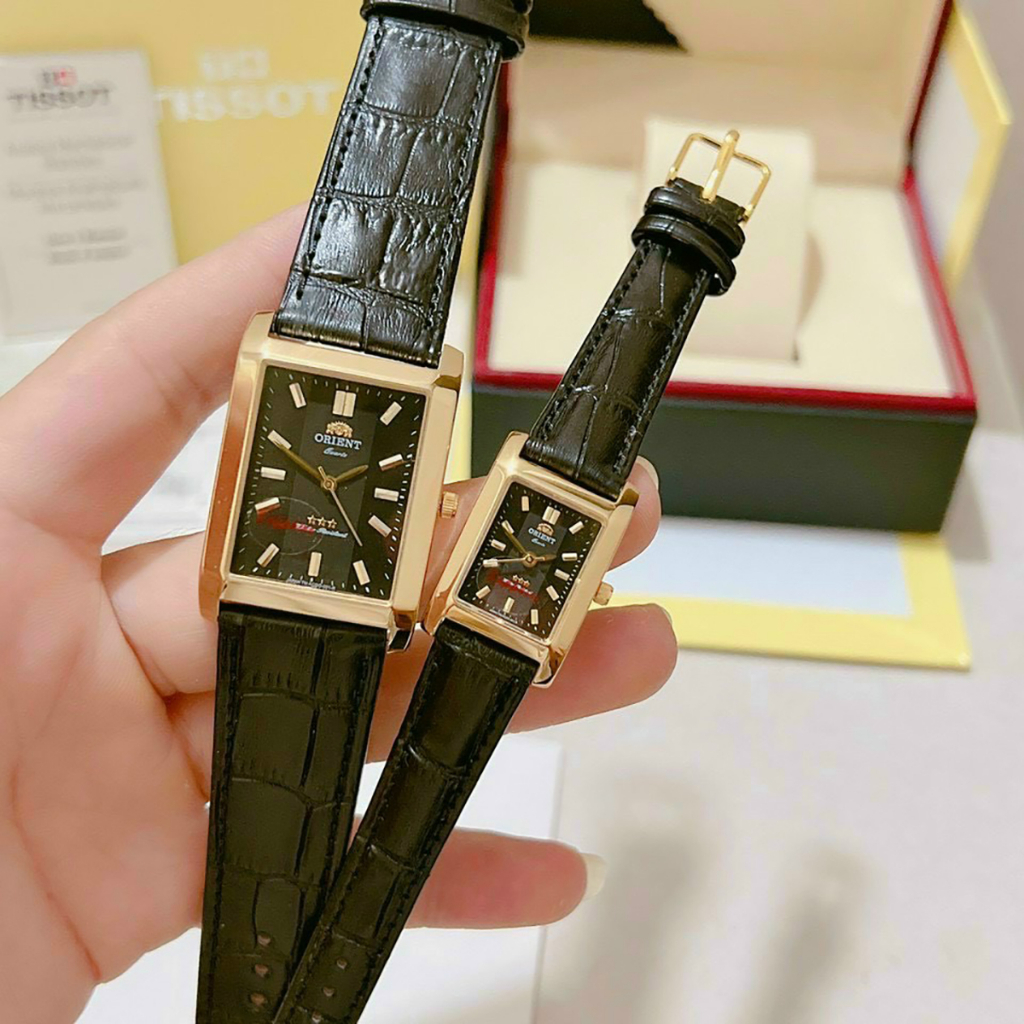 Đồng Hồ Dây da cặp đôi 0rient mặt chữ nhật,thời trang,Thanh lịch,kính saphire,chống nước tốt,Bảo Hàn