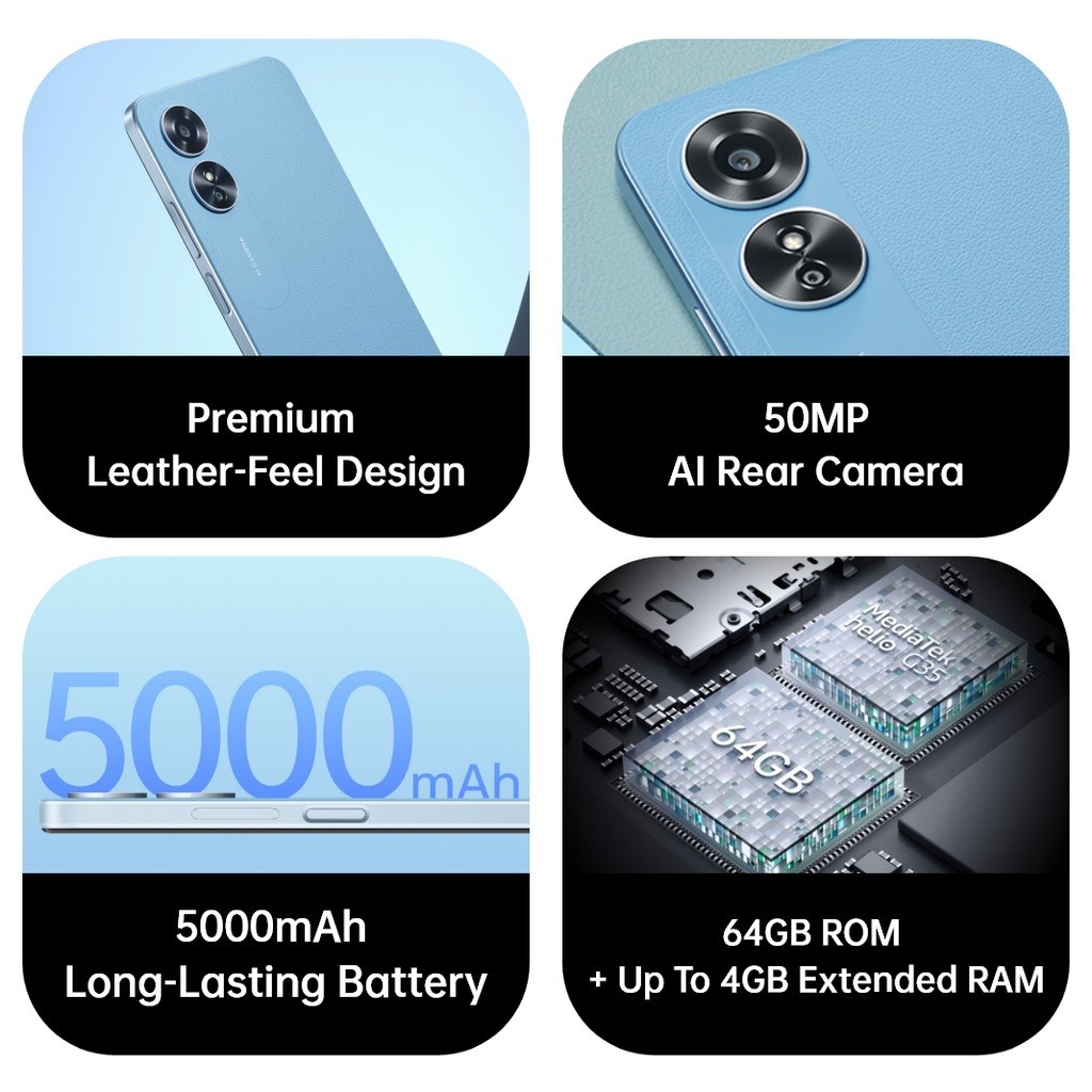 OPPO A17 | Điện thoại thông minh có camera AI 50MP | Điện thoại di động pin lâu dài 5000mAh | +RAM mở rộng 4GB | BigBuy360 - bigbuy360.vn