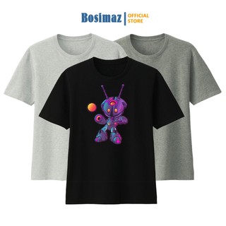 Áo thun Unisex Bosimaz TS121 cổ tròn tay lỡ phom rộng in hình Robot Cute, thun POLY, vải đẹp dày, thoáng mát.
