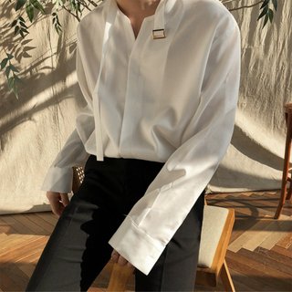 Sơ mi nam tay dài from rộng gimme cổ áo cách điệu