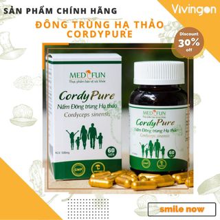 Đông trùng Hạ thảo CordyPure MEDIFUN, VIVINGON - viên nang, bổ phổi, thận, Cordyceps sinensis Tây Tạng