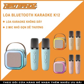 Loa bluetooth karaoke K12 kèm 2 mic nhỏ gọn dễ thương,loa karaoke không dây âm thanh bass hay cùng đèn led có