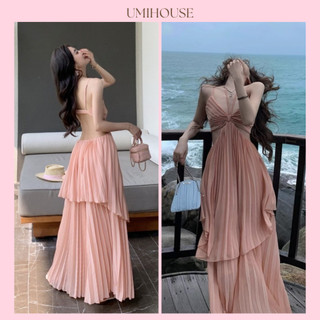 [Sẵn] Đầm maxi dáng dài, váy đi biển, váy công chúa xếp ly phối dây hở lưng sexy Umihouse