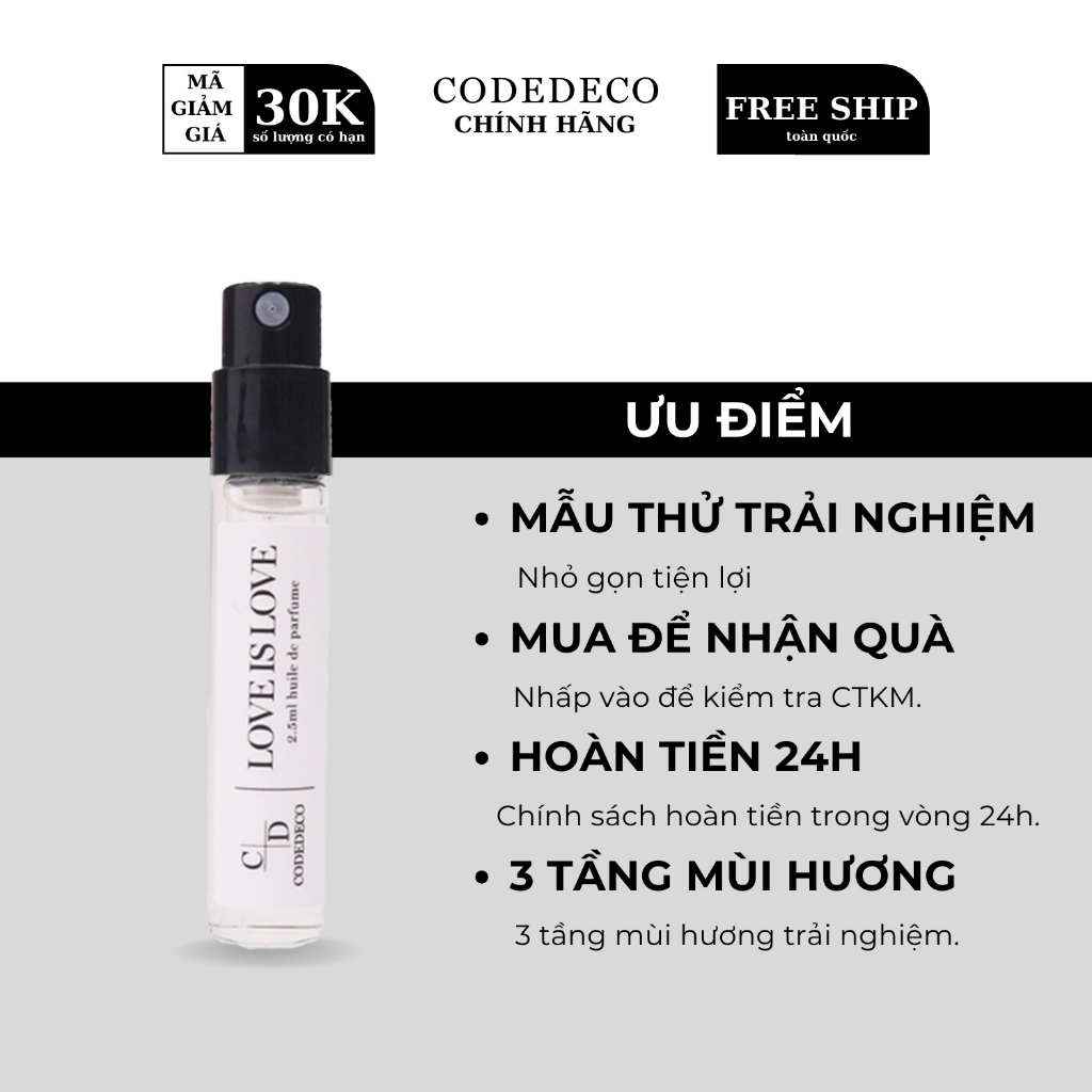 Tinh dầu thơm CODEDECO Love Is Love cá tính, độc đáo vial 2.5ml