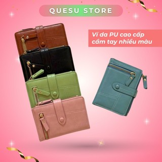 Ví bóp cầm tay nút gài đựng tiền thẻ card cho nữ nhiều ngăn nhiều màu