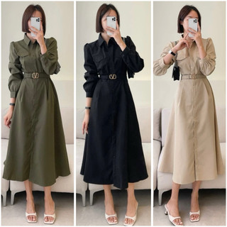 Đầm sơ mi kèm belt 3 màu, đầm công sở