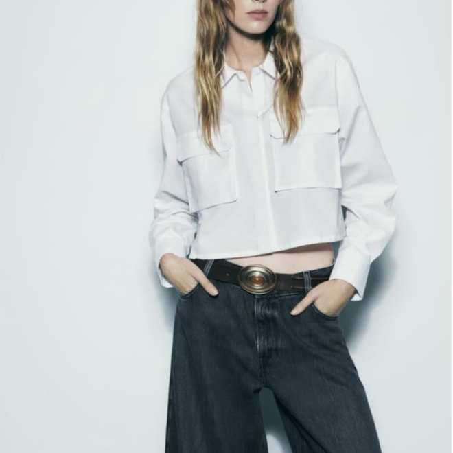 Zara made in Morocco Áo Sơ Mi trắng Phối 2 Túi hộp Zara made in Morocco Luumooc nữ