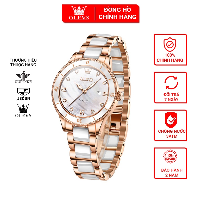 Đồng hồ nữ OLevs cao cấp kim dạ quang,Đồng hồ đeo tay nữ dây gốm chống nước,Đồng hồ nữ chính hãng th