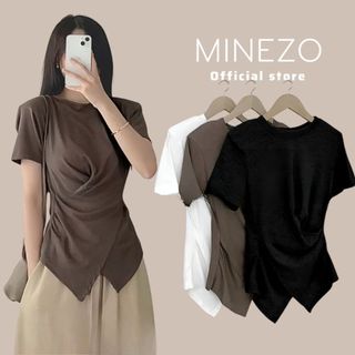 Áo thun nữ MINEZO Fashion áo thun trơn cổ tròn nhúm eo vạt chéo AC02