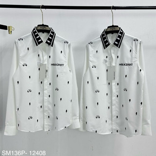  Áo sơ mi nam dài tay NB hoạ tiết tia sét tai nghe cổ đen thêu chữ ngực boy phố SM136P 