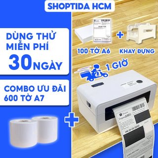 Máy in đơn hàng Shoptida SP46 kèm 600 giấy in nhiệt 7*10cm và khay, combo máy in nhiệt bảo hành 12 tháng