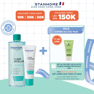 Bộ 2 Sản Phẩm Chăm Sóc Da Dầu Mụn Stanhome Family Expert  Clear Micellar 400ml/chai và Clear Emulsion 40ml/tuýp