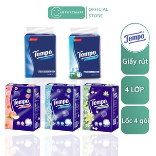 Lốc 4 Gói Khăn Giấy Rút 4 Lớp 6 Mùi Hương TEMPO - 90 Tờ/Gói Không Mùi, Bạc Hà, Đào