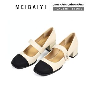 Cao gót nữ ninshoes đế vuông 5p phối 2 màu cá tính quai dán bên hông tag chứ miu nổi bật dê phối đồ cgm0192