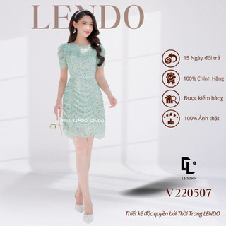 Đầm Váy Công Sở LENDO V220507 Dáng Ôm Nhún Eo Cổ Tròn Tay Ngắn