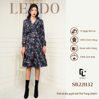 Sét Bộ Công Sở LENDO SB221132 Áo Croptop Cổ Vest Tay Dài Chân Váy Dáng Xòe A Hoa Nhí Kaki Gió SB221132