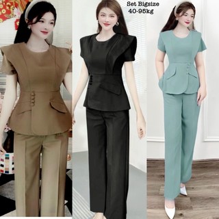 Thời Trang Bigsize - Set Bộ Dài Bigsize Cổ Tròn Nút Bọc Lụa Chéo Thái Xinh Thiết Kế Dự Tiệc Nữ Cao Cấp Xinh Đẹp 40-95kg