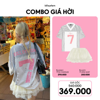  Mua 1 Áo 7 Nơ Hồng Jersey thể thao Silly Love + 1 Chân váy bồng xòe trắng kem Kizzy Kill System