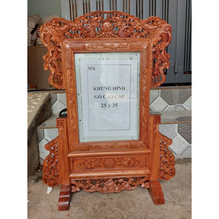 Khung ảnh thờ tứ linh cao cấp loại 1 gỗ hương 25 x 35 và 30 x 40 cm