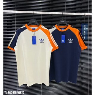 Áo phông a.d.i.d.a.s phối tay 2 mầu cam chạy sọc chất liệu cotton cao cấp co giãn. áo thun unisex das nam nữ phối.hhn.