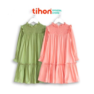 Váy cho bé gái lụa tơ TIHON họa tiết xinh xắn ống tay xòe cách điệu VT0760119