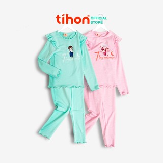 Đồ bộ bé gái thu đông cotton TIHON chất liệu mềm mịn kèm họa tiết xinh xắn SET0750495