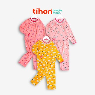 Đồ bộ bé gái thu đông cotton TIHON chất liệu mềm mịn kèm họa tiết xinh xắn SET0760156
