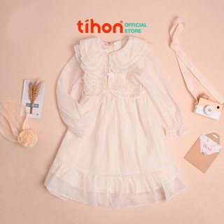 Váy cho bé gái TIHON chất liệu tơ phối ren cùng họa tiết điệu đà cách điệu VT0750512