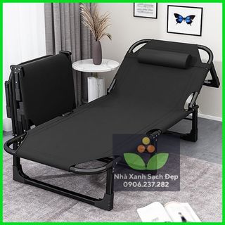 Giường xếp 4 chân thép đen xịn nâng đầu thành ghế - ghế nghỉ trưa văn phòng gấp gọn