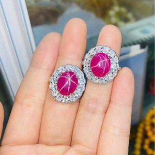 Nhẫn Nữ Ru bi hồng có sao khung bạc 925