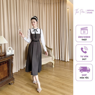 Đầm Công Sở Thiết Kế giả yếm Dáng Dài xếp li nhỏ phối Sơ Mi Trắng đáp ren tiểu thư - LIOS DRESS by Thepeavn (Bản dài)