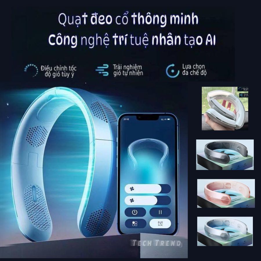 [ Cao cấp ] Quạt đeo cổ RANVOO mini mô phòng gió trời tự nhiên, Quạt điều hòa công nghệ trí tuệ nhân tạo AI