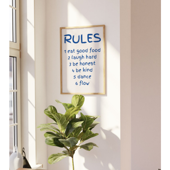 Áp phích Blue Chill House Rules, Bản in nghệ thuật theo quy tắc cổ điển, Bản in trích dẫn cổ điển