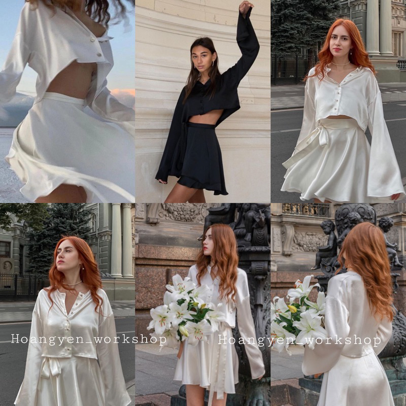 Victoria Blouse - áo lụa satin ngắn tay loe