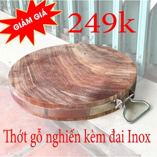 Thớt kèm đai inox gỗ nghiến tây bắc không tâm 29 nguyên khối độ bền cao