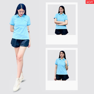 Áo Polo nữ, chất liệu từ 80% cotton + 20% ISCRA (co giãn 4), màu xanh thiên thanh - Hopi Fashion