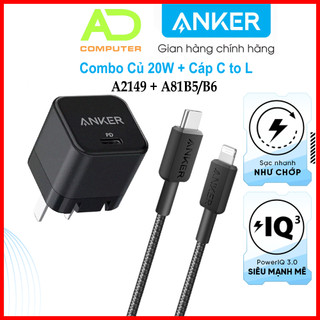  Combo bộ sạc Anker Củ 312 20W 1 USB-C A2149 & Cáp 322 C to L A81B5 A81B6 