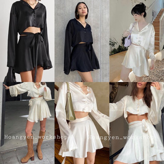 Set Victoria & Ballerina - set lụa satin chân váy quấn eo