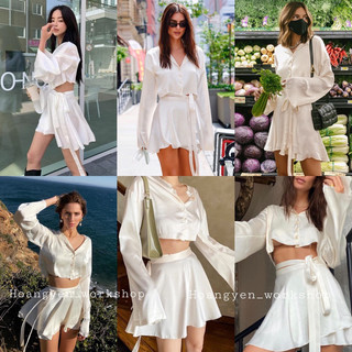 Set Victoria & Ballerina - set lụa satin chân váy quấn eo