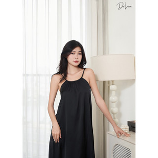 Đầm 2 Dây Cổ Yếm Lụa Latin Hàn Cao Cấp DELINN Đầm Ngủ Lụa 2 Dây Đỏ Đen Quyến Rũ Cho Nàng