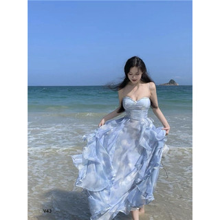 Đầm MIDI voan hoa 2 dây phong cách ngọt ngà