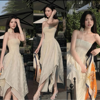 Đầm xòe dự tiệc 2 dây ren hoa siêu sang