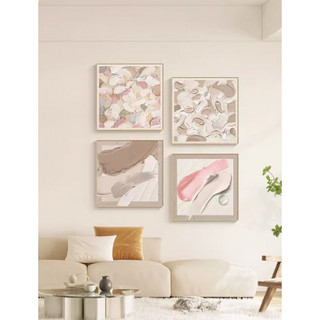 Tranh đơn vuông Canvas cao cấp Wabi sabi Tối Giản Trừu Tượng Sơn Dầu Hồng Xanh Dương Hoa Trang trí treo phòng ngủ khách