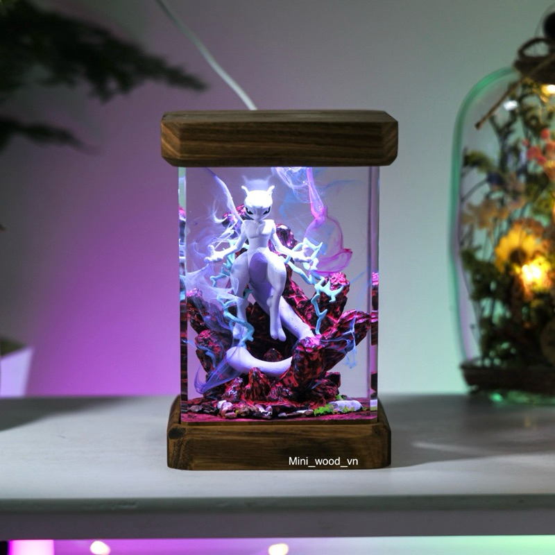 Tổng hợp Đèn gỗ vuông resin epoxy Pokemon 2.Lamp wood resin epoxy Pokemon 2.nightlight custom
