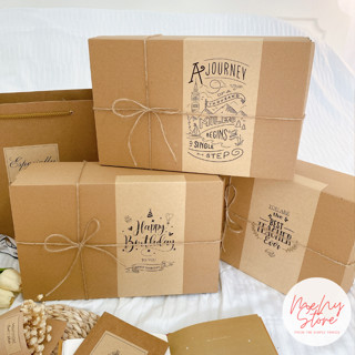 Hộp đựng quà Kraft nắp mở, hộp đựng giày phong cách Vintage Menystore tặng kèm rơm lót, dây gai nhiều chủ đề