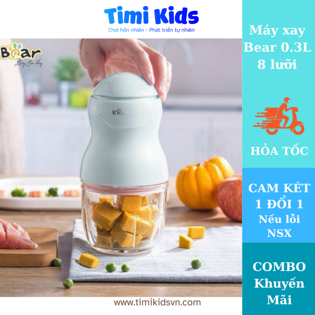 [ BH 18 tháng ] Máy Xay Đa Năng Bear 8 Lưỡi 0.3L  0.6L Cối Thủy Tinh Cho Bé Ăn Dặm, Máy Xay Bear Xay Thịt Cho Bé Ăn Dặm