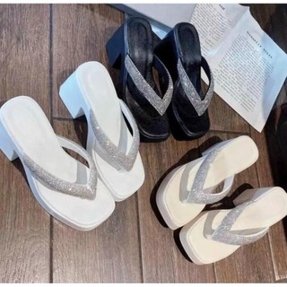 Dép Xuồng Dây Kẹp  Quai Xoàn Đính Đá Óng Ánh T1 ( cao 5cm và 9 cm)