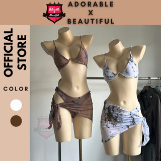 Bikini 2 mảnh kèm khăn có gọng mút, đồ bơi bộ 3 mảnh lưng gài xẻ ngực chất thun